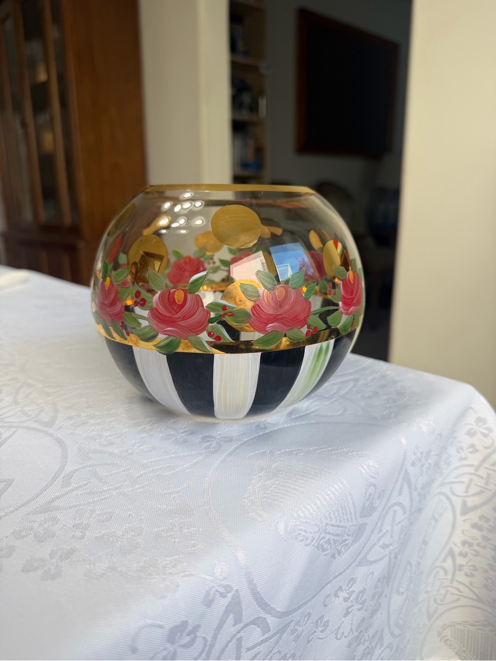 Mackenzie Childs Heirloom Rose Bowl Vase